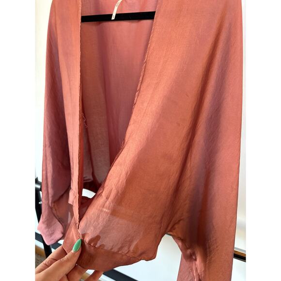 Free People Midnight Vibes Silky Satin Dolman Sleeve Crop Wrap Rose Pink Medium - Picture 10 of 11